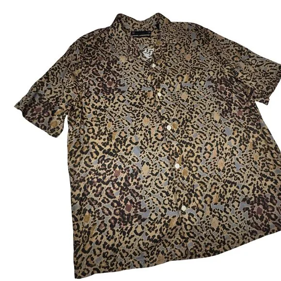 AllSaints Halftone Animal Print Shirt Sz M Short Sleeve Button Down Relaxed - Picture 10 of 10